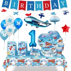 Airplane Birthday Party Tableware Set Foil Plane Balloon for Boys Kids Flight Time Flies Party Toys Decors Baby Shower Supplies