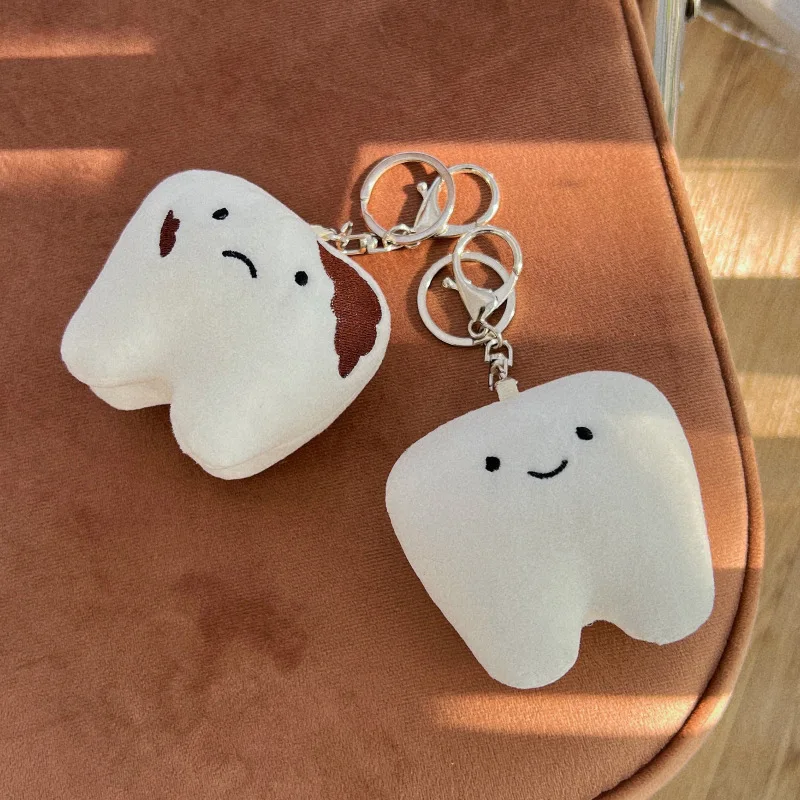 Cute Tooth Plush Toys Creative Smile Teeth Doll with Keychain Bag Little Pendant Gift For Kids Children