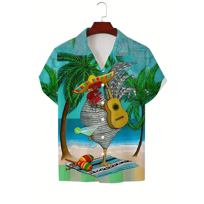 

Hawaii Funny Shirt For Men 3d Print Chicken Summer Loose Hawaiian Beach Tops Casual Short Sleeve Lapel Blouse Male Clothing 6xl