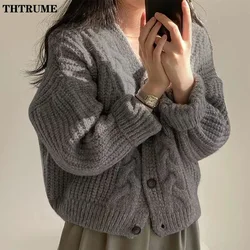 Fashion V-Neck New Sweaters Elegant Solid Single Breasted Long Sleeve Button Autumn Jumpers Tops Casual Knit Korean Cardigans