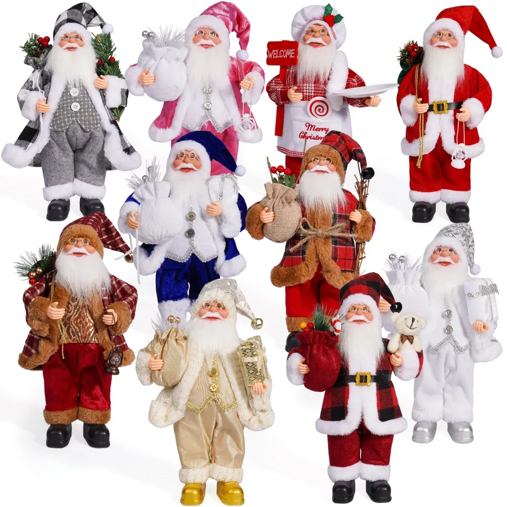 12 Inches Standing Santa Claus Doll Xmas Tree Ornament Cute Santa Claus Window Display Deco New Year Home Christmas Supplies