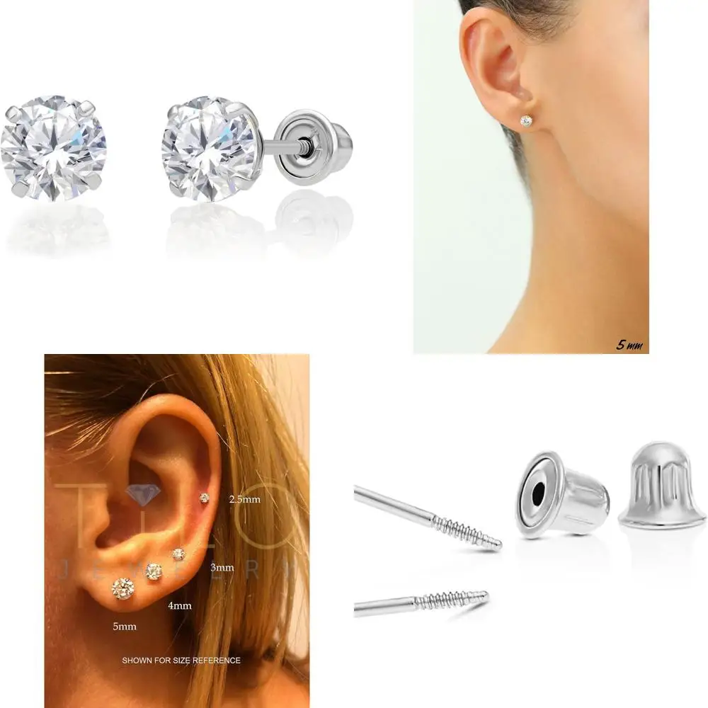 

Round Cubic Zirconia CZ Solitaire Earrings in 14k White Gold with Secure Screw-Back Design for Long-lasting Wear