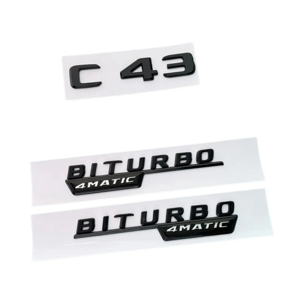 3D ABS Błyszczące Czarne Logo C43 Emblemat Litery BITURBO 4MATIC Znaczek Naklejka AMG Do Mercedes Benz C43 W205 W206 Akcesoria AMG — 2