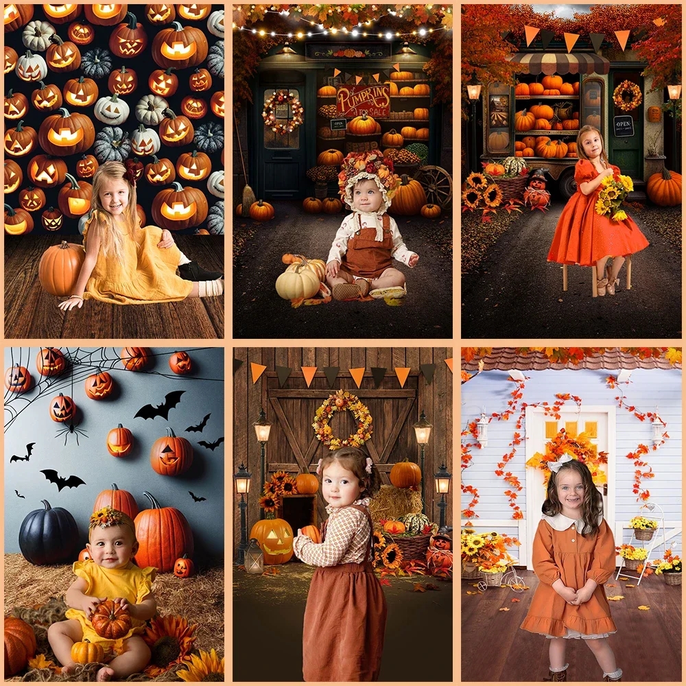 Newborn 1st Cake Smash Halloween Pumpkin Photography Background Children Portrait Happy Birthday Party Autumn Backdrops Banner