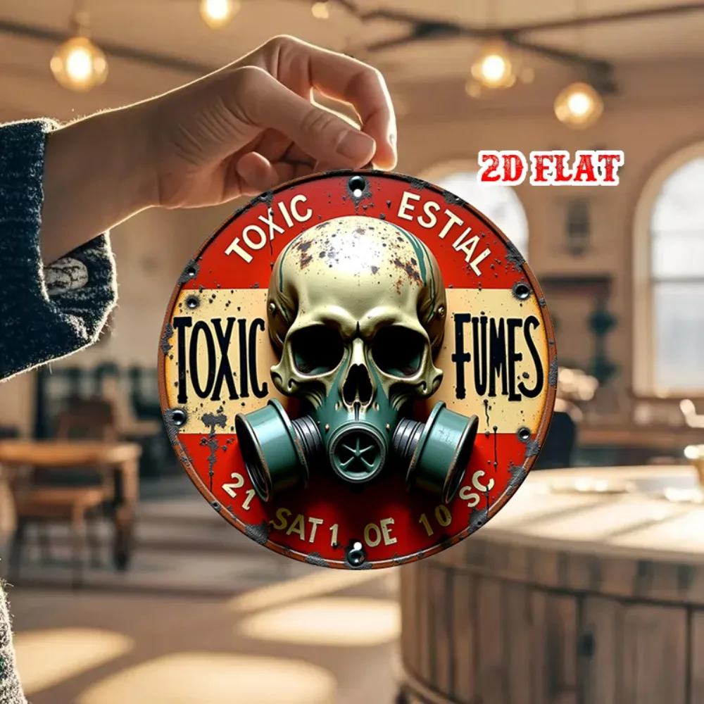 GASMASK レコード SKELETON RECORDS 2D Metal Sign Toxic Fumes Skeleton Gas Mask Vintage Rustic Punk