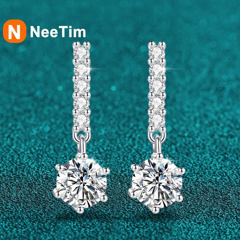 NeeTim 1ct 6.5mm Moissanite  Studs Earrings S925 Sterling Silver with Gold Plated Drop Earrings Wedding Party Fine Jewelry