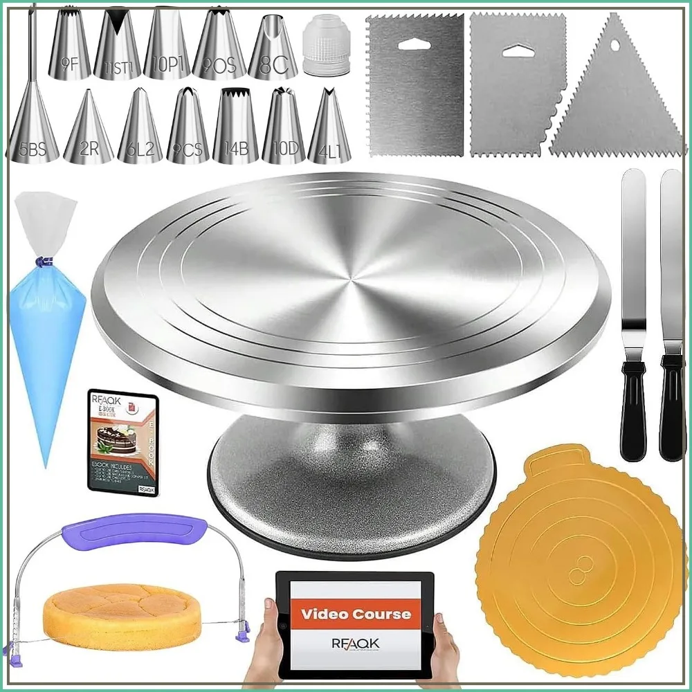 Complete Cake Decorating Kit with 12" Turntable, 50-Piece Set for Beginners & Pros