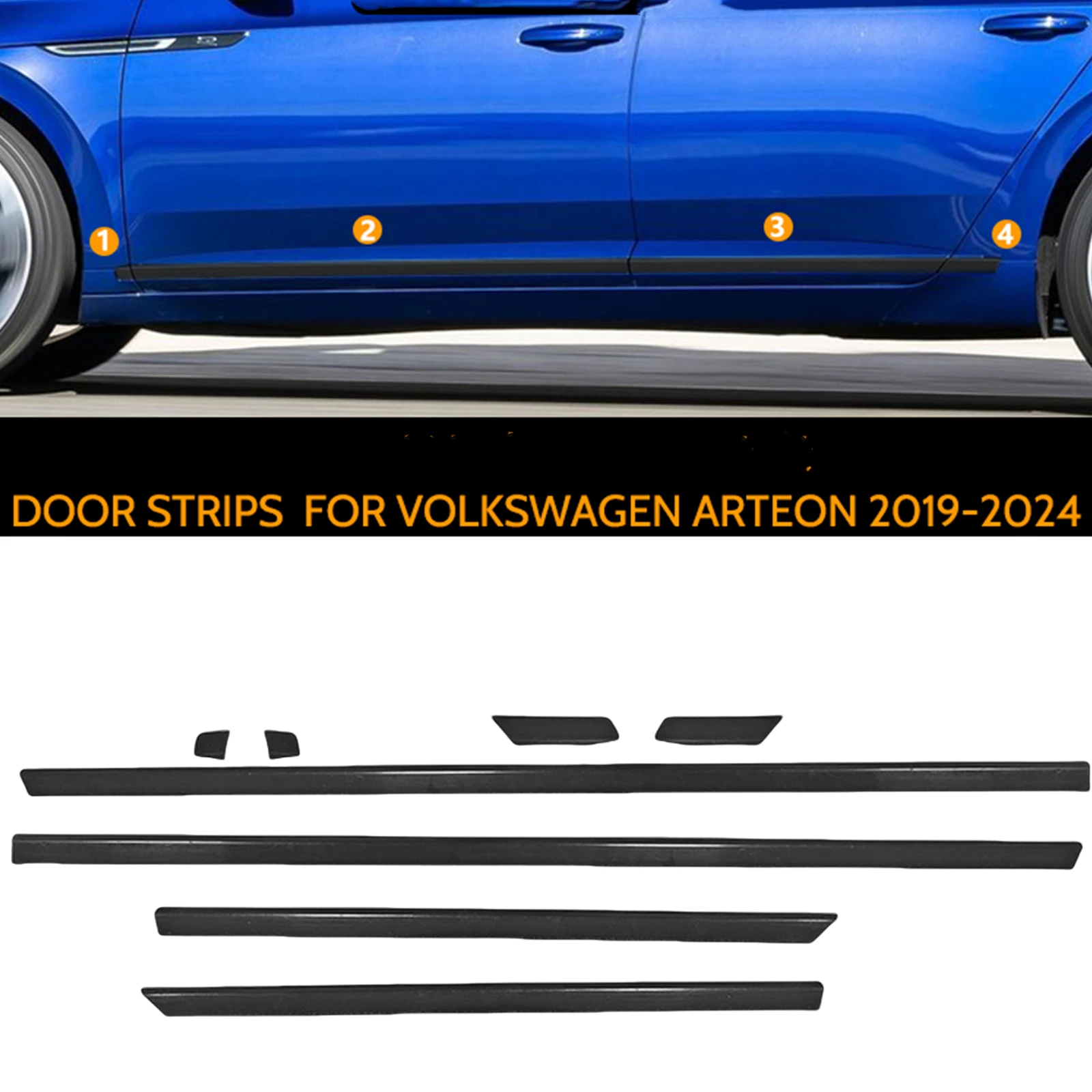 

Car Exterior Lower Side Door Panel Protector Trim Molding Chrome Black Decorative Strip For Volkswagen VW Arteon CC 2019-2024