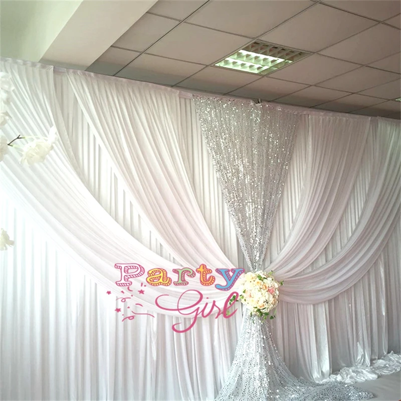 

New White Silver Sequin 10X20FT Ice Silk Wedding Backdrop Curtain Stage Background Drape Photo Booth Banquet Event Decoration