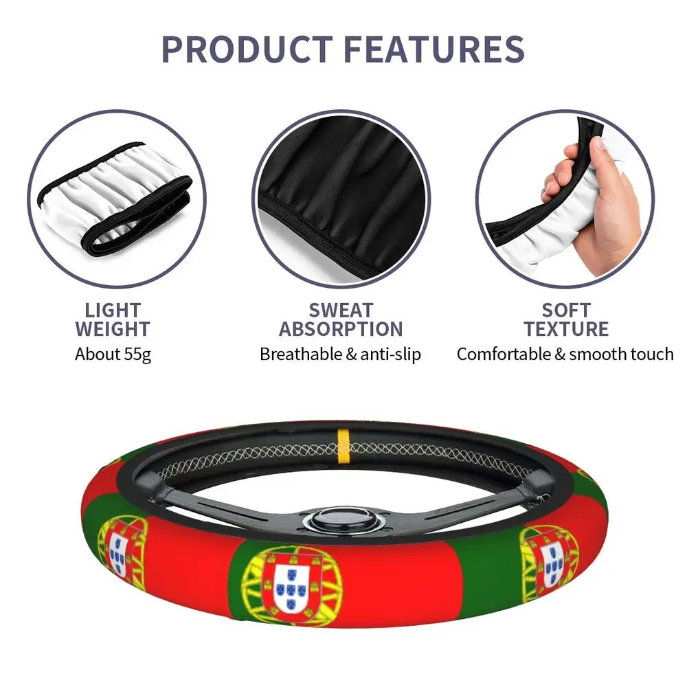 Car Steering Wheel Cover Universal Portugal Flag 38Cn 15 Inch Elastic Steering Wheel  Protective Case  Auto Parts