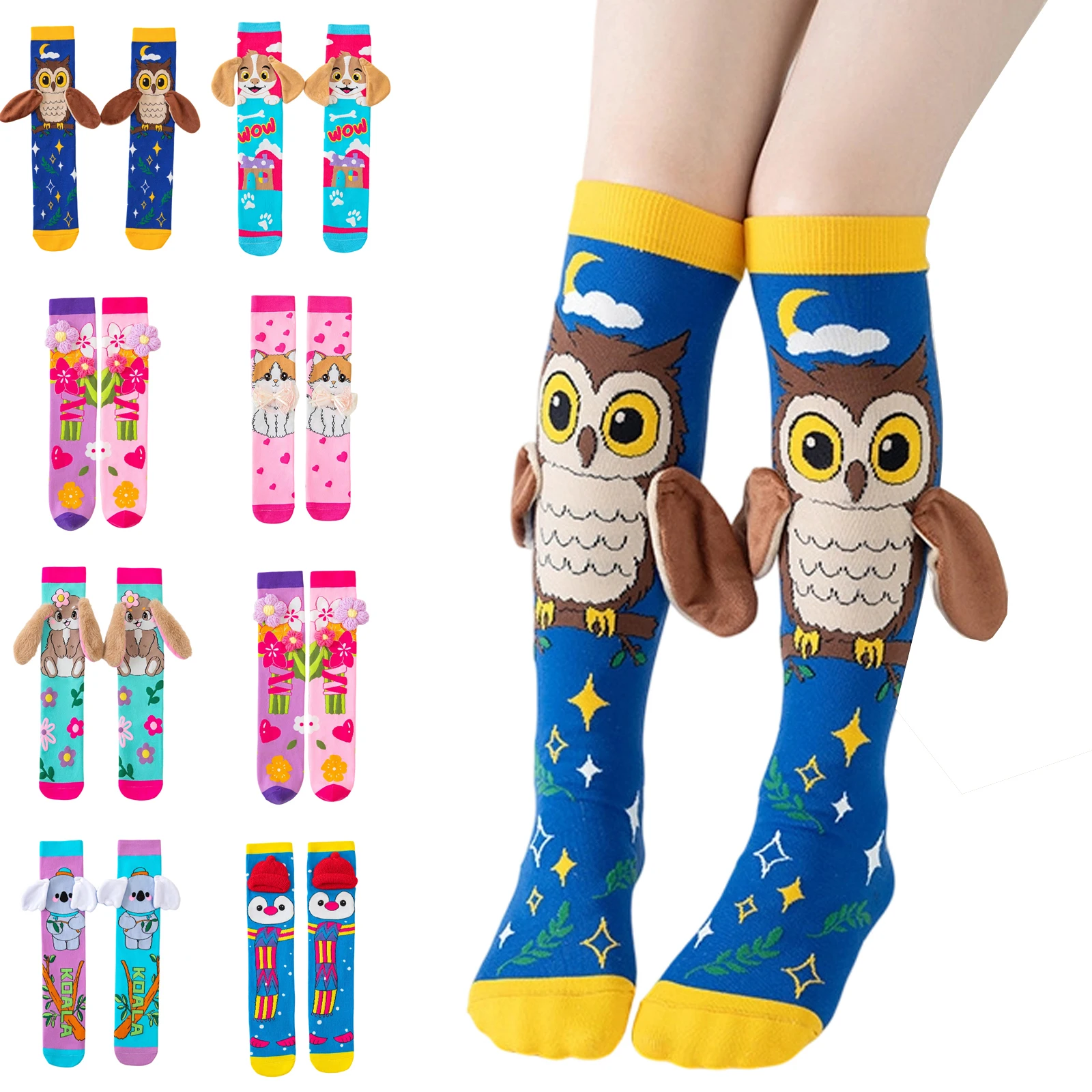 Cute Cartoon Animal Kids Knee High Socks Girls Daily Wear Soft Calf Socks Toddler Daily Outfit 3D Cute Design Children Foot Item