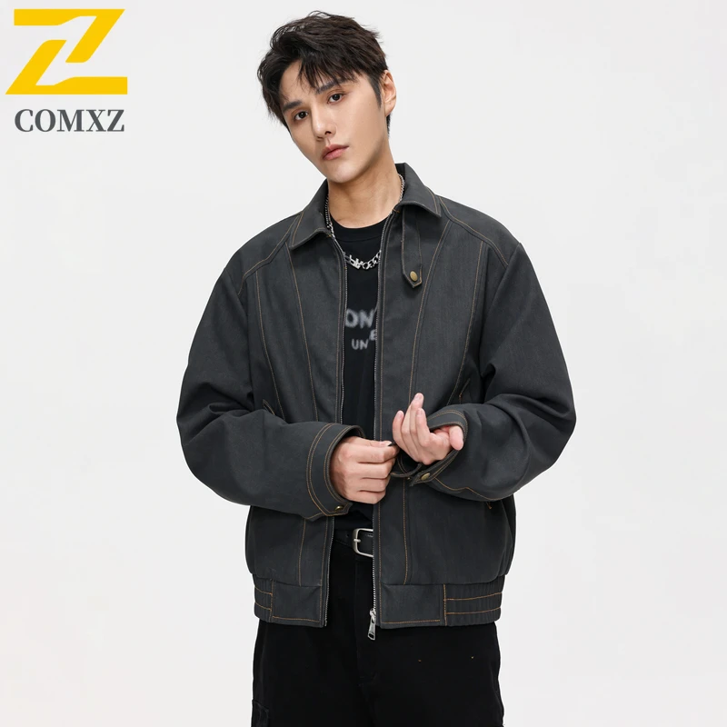 

2025 Autumn Winter Jacket Men's Turn-Down Collar Casual Coat Sporty Windbreaker Youth Fashion Outerwear Slim Fit Lightweight Top
