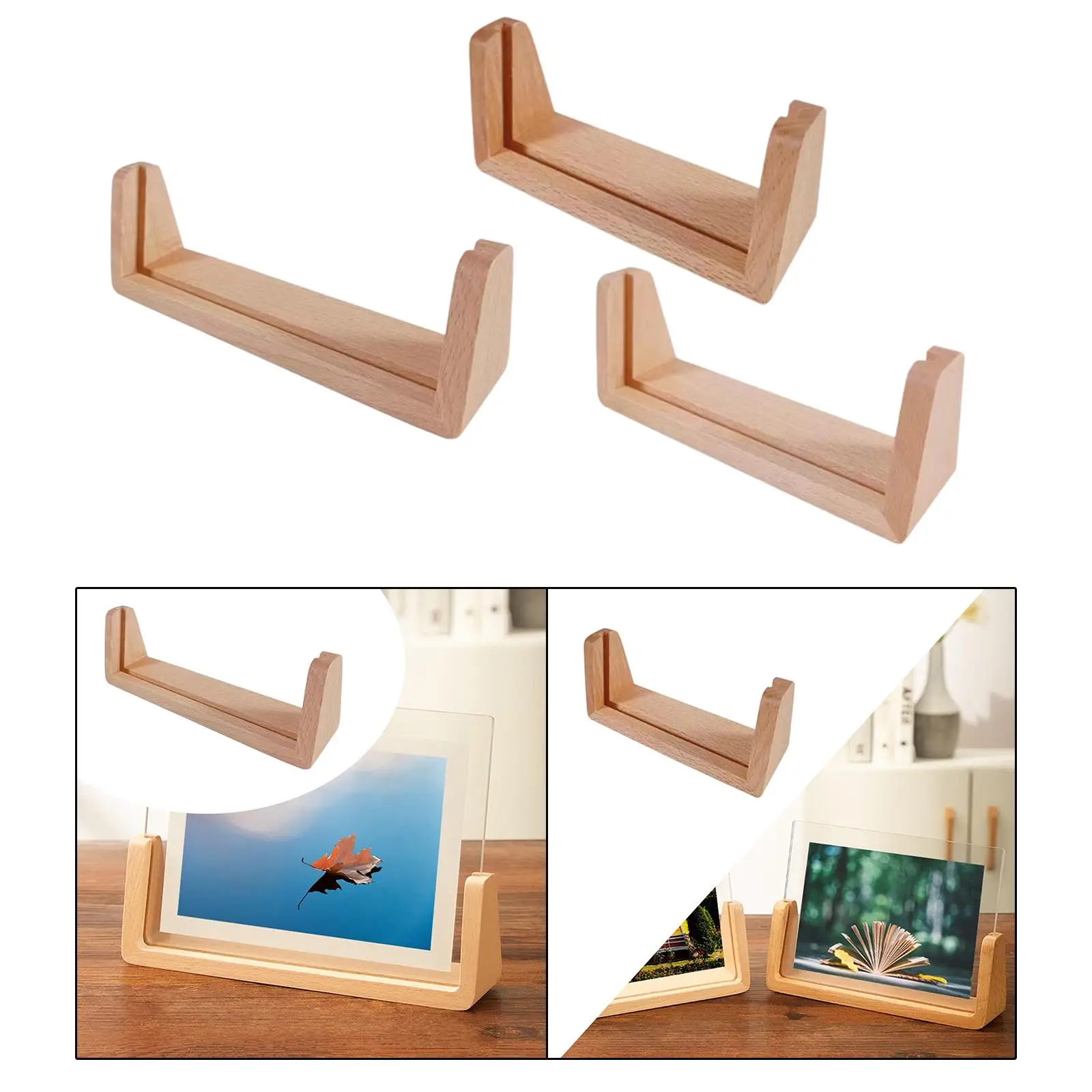 Wood Base for Sign Holder, Name Card Holder, Sturdy Vertical Table Number Holder Stand, Picture Holder