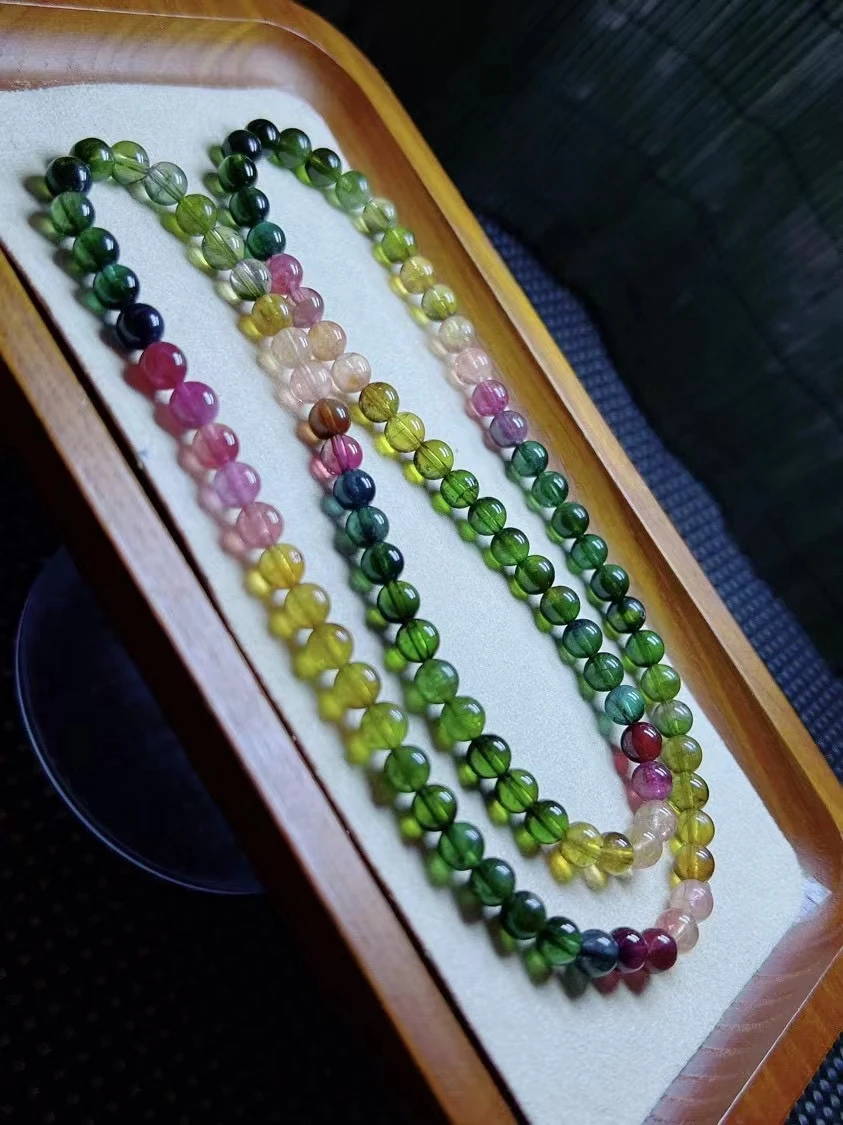 

Natural Colorful Tourmaline 3 Laps Clear Round Beads Bracelet Brazil 5.8MM Women Men Rainbow Green Red Tourmaline AAAAAAA