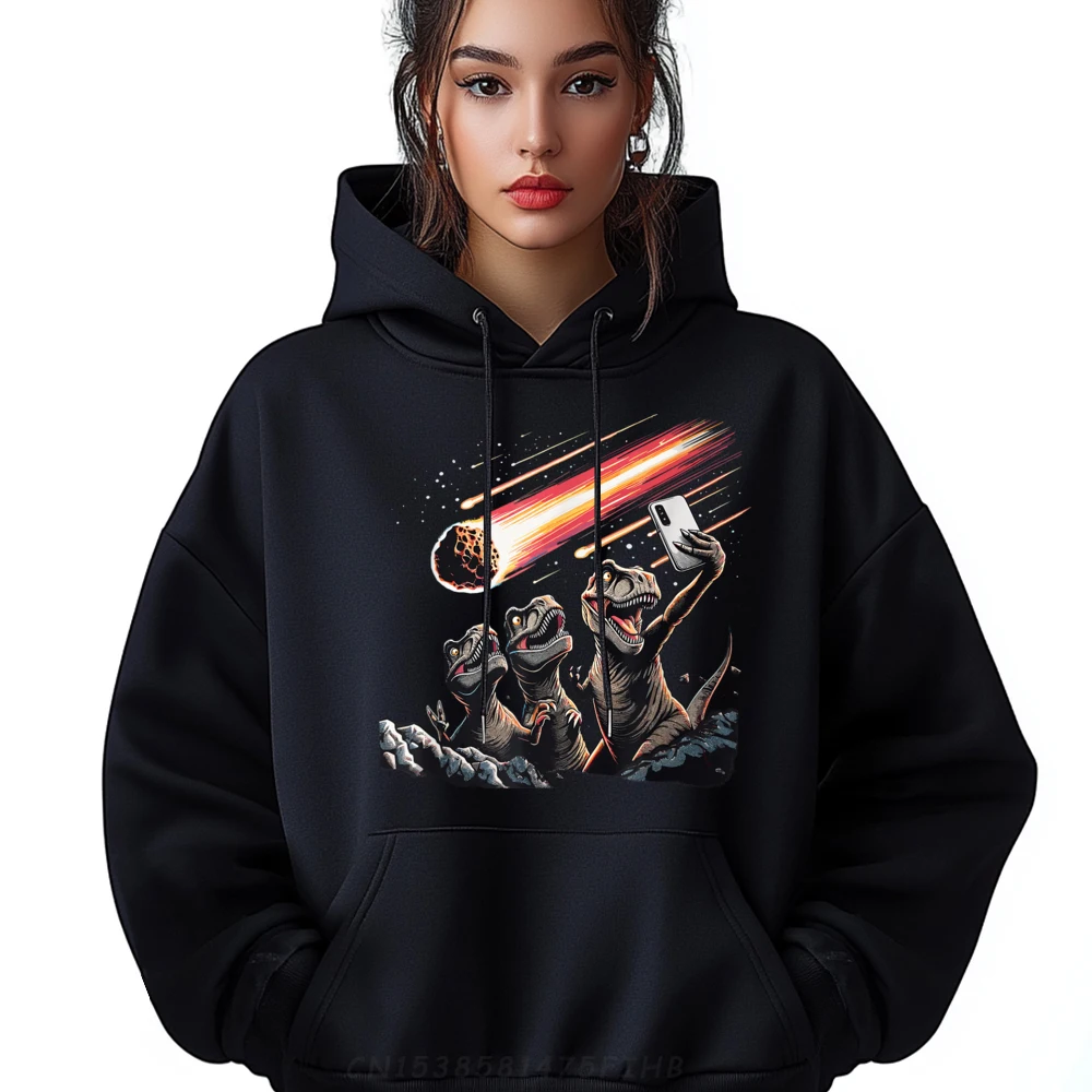 

Slogan Dinosaur TRex Selfie Novelty Men Hoodies Classic Long Sleeve O Neck Loose Hoodies Female Funny Sweatshirt