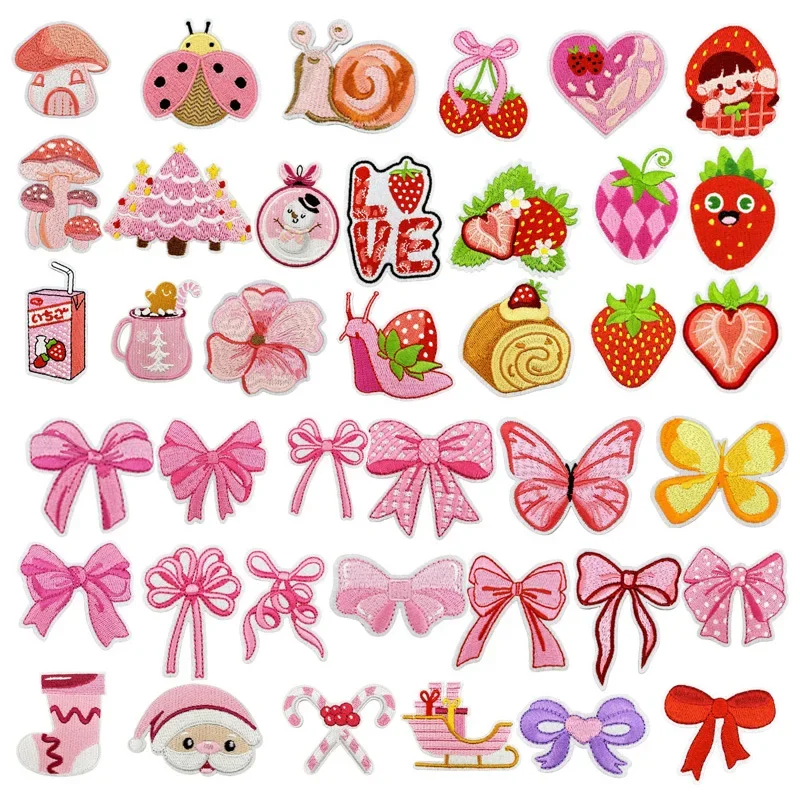 Embroidery Ironing Patch Personalized Ladybug and Mushroom Badge Bow Strawberry Snail Costume Decorative Sewing Patch