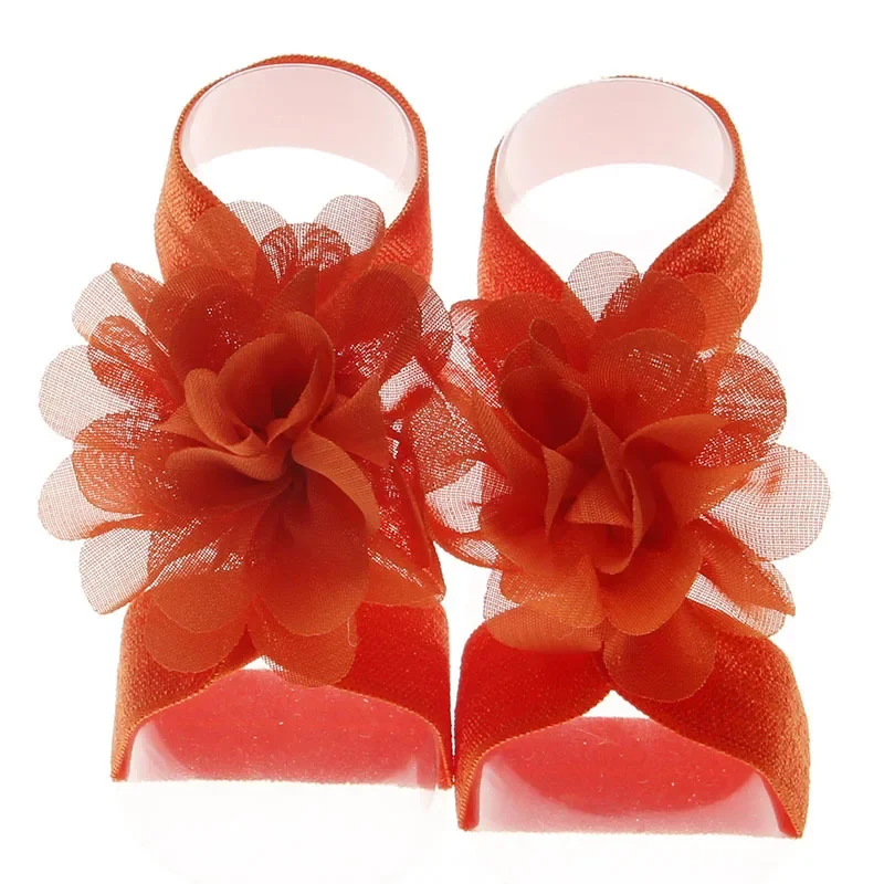 2pcs/pair Boutique Chiffon Flower Barefoot Sandals for Baby Girls Newborn Photo Props Kids Fashion Accessories