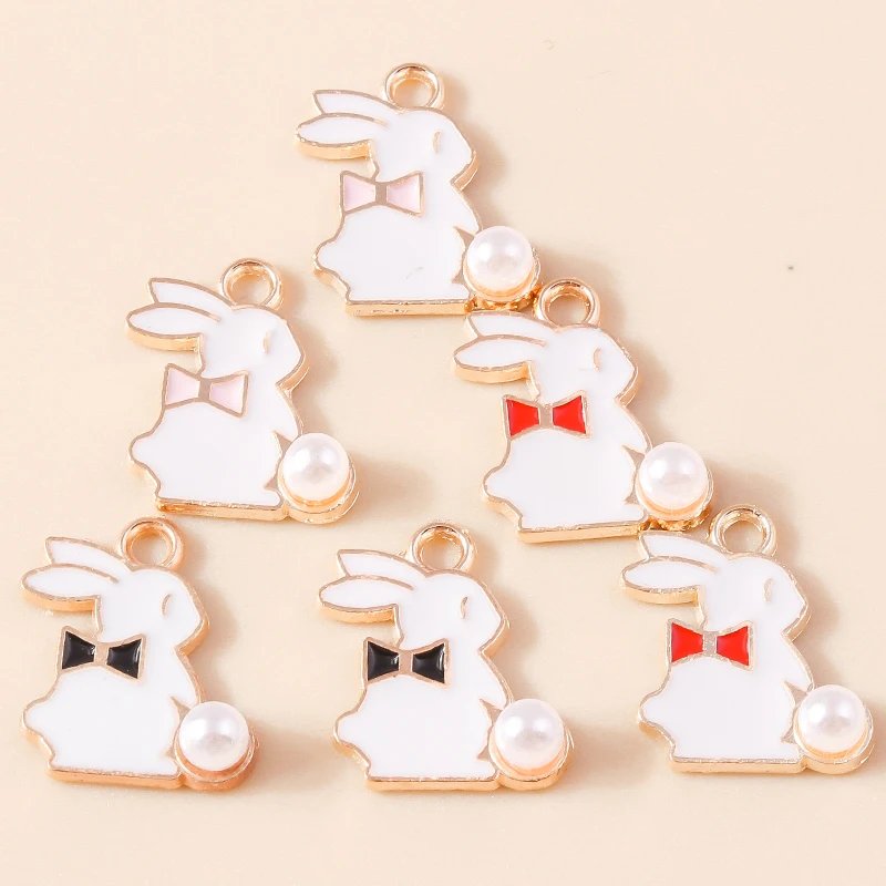 10pcs/lot 12*15mm Cute Cartoon Pearl Rabbit Charms for Earrings Necklaces Pendants Bunny Charms DIY Jewelry Findings