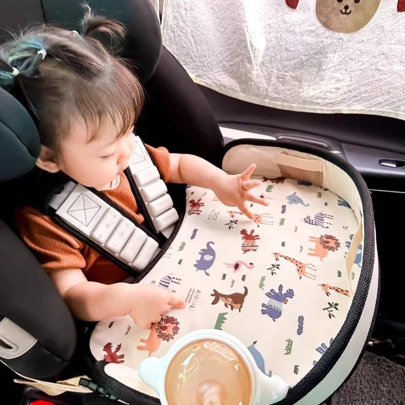 Bandeja de cena práctica y multifuncional, bandeja para asiento de coche, bandeja para comer asiento de niño, bandeja de almacenamiento para cochecito de bebé