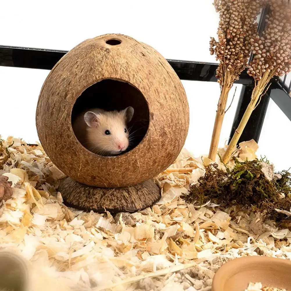 Hamster House Bite-resistant Natural Small Pet Coconut Cages Guinea-pig Hamster Hideout House Toy Wooden House Pet Supplies