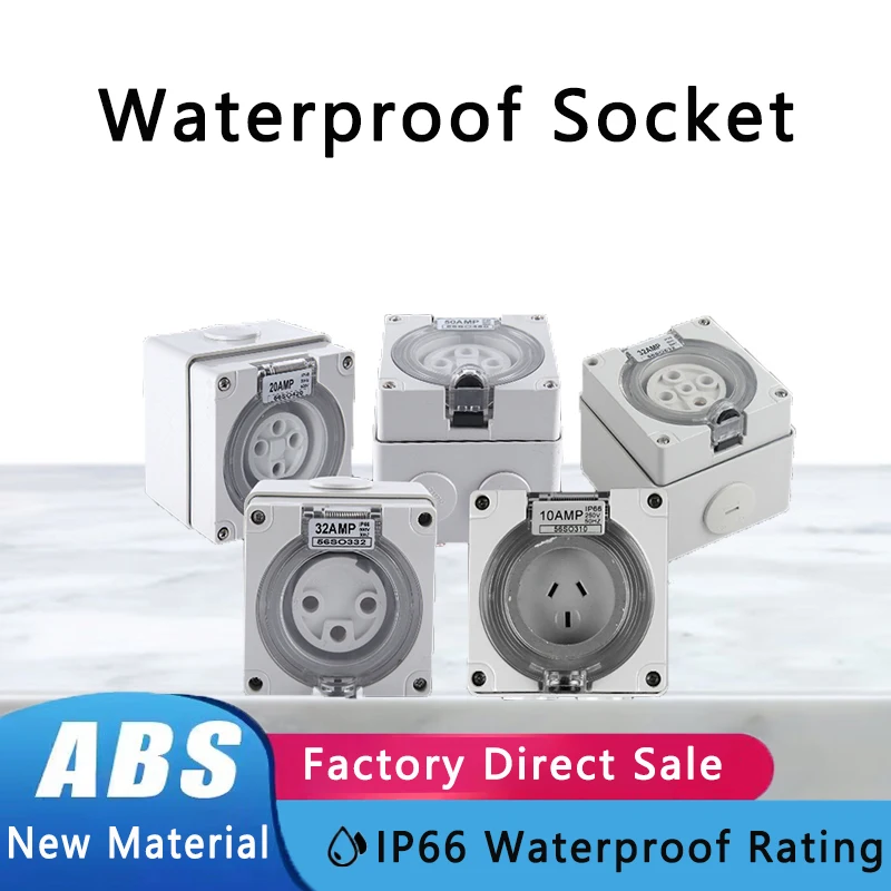 Electronic Industrial Waterproof Socket Switches British Australian Standard IP66 Rainproof 3-4-5 Hole Outdoor Power Socket Box