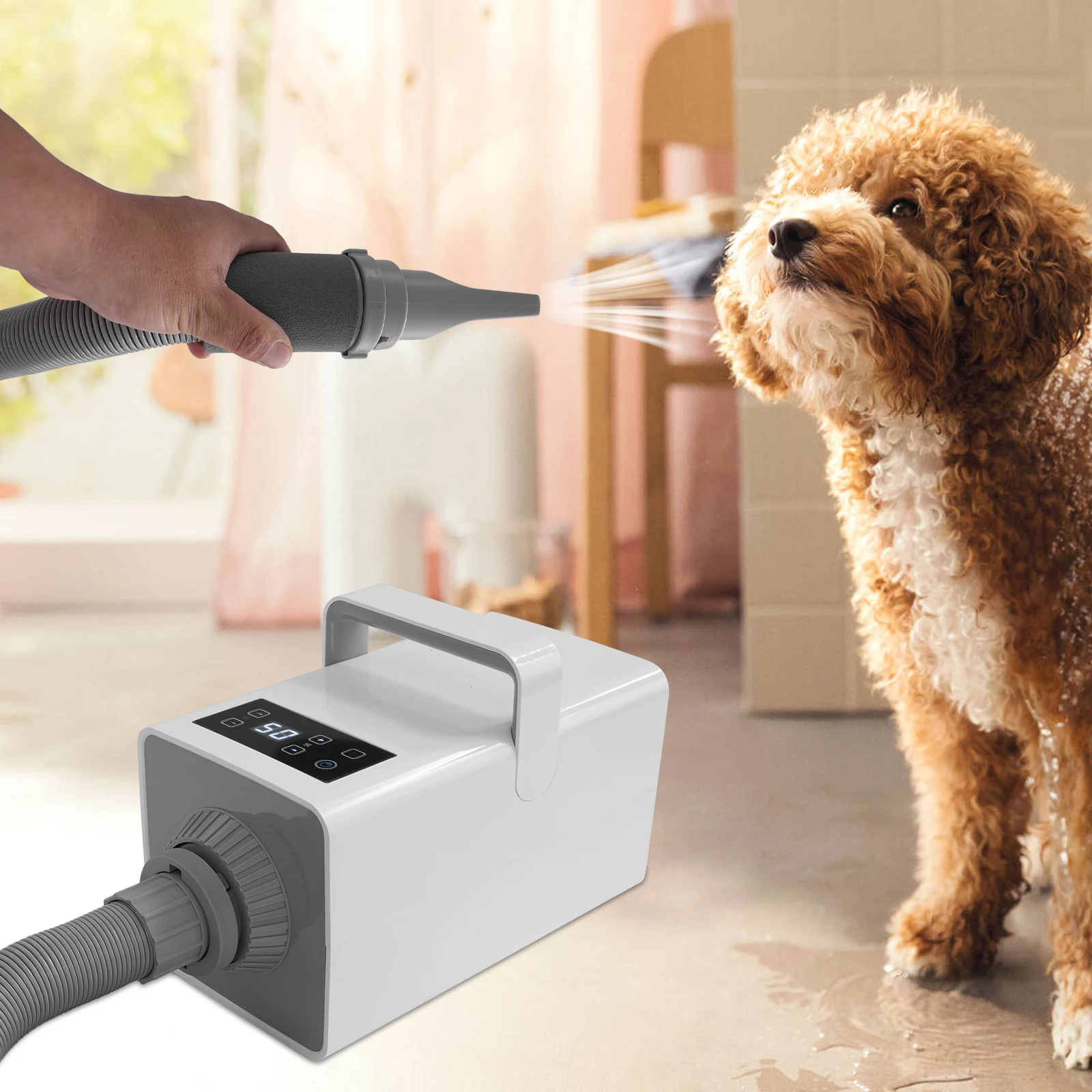 

2200W Pet Grooming Dryer for Dogs & Cats, 7 Speed Settings, Adjustable Temp, 4 Nozzles, LCD Display & Overheat Protection