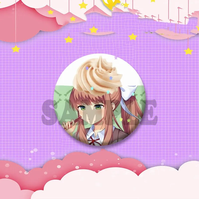 Niedliche Anime-Mädchen M-Monika Anstecknadel, Cartoon-Spielfigur, Cosplay-Abzeichen, Handgefertigte Runde Anstecknadeln für Rucksäcke, Kleidung, Schmuck, Geschenk – Detail 11