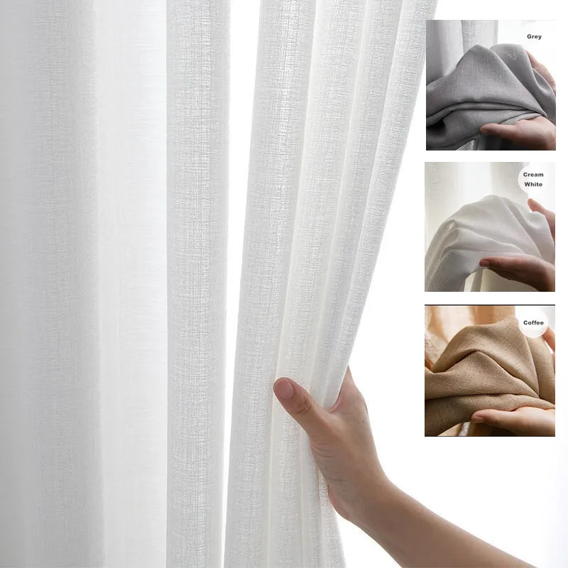 Thicken Privacy Coffee Grey S Folds Waves White Sheer Window Curtain for Living Room Linen Like Tulle Cortinas Bedroom Kitchen