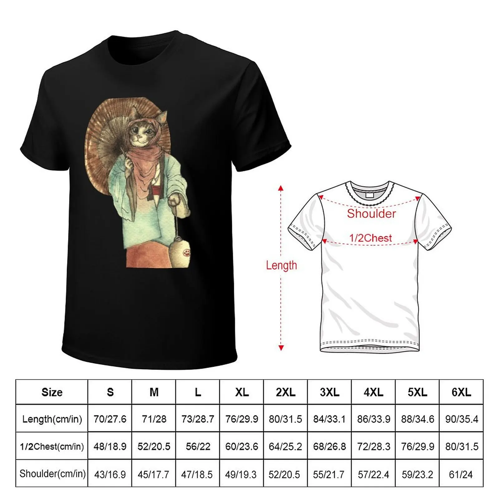 Umbrella Halfing Cat with Her Lantern T-Shirt t shirts for man pack white T-Shirt