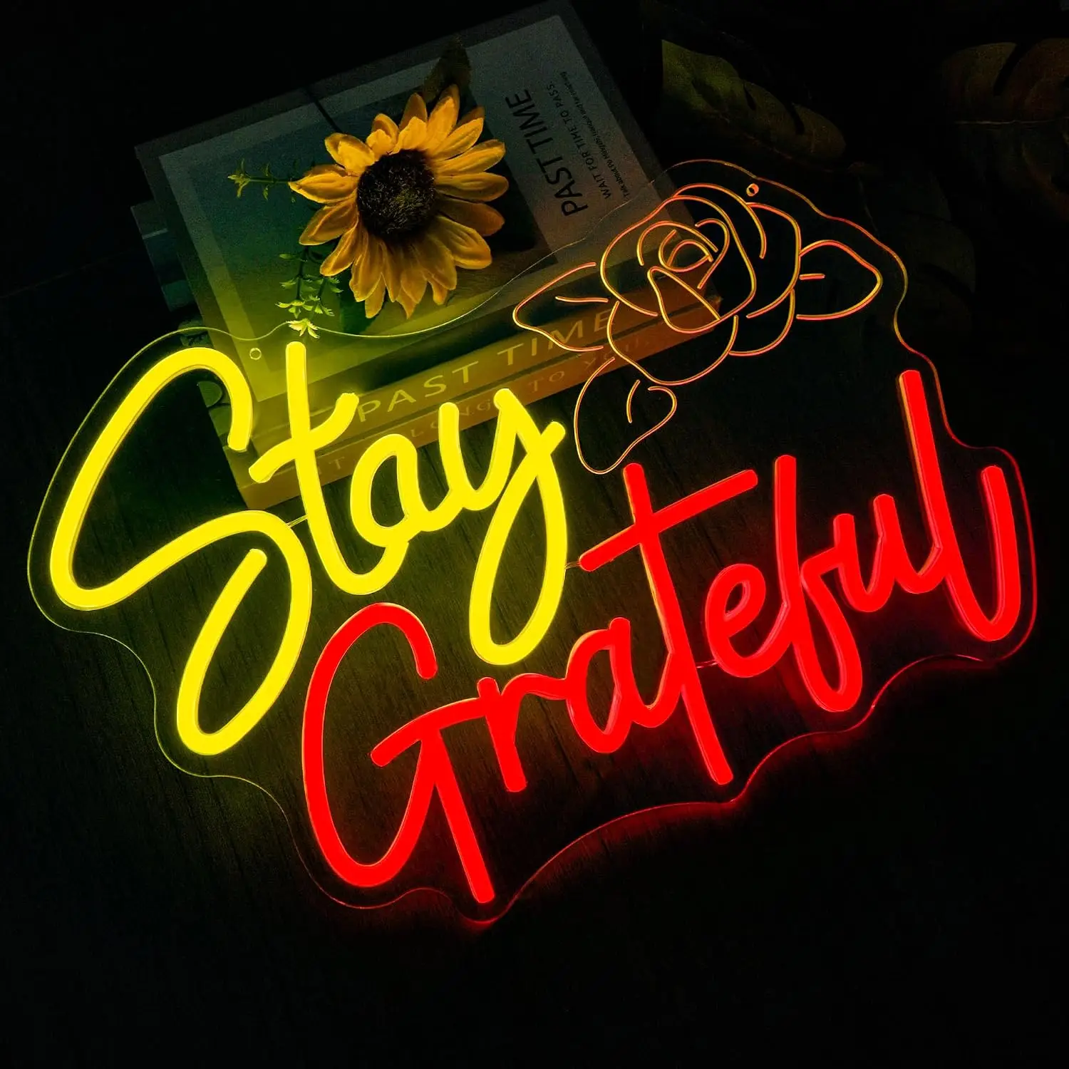 Stay Grateful Neon Sign Rose Gratitude LED Neon Light for Bedroom Office Game Room Wall Decor Gift Night Light USB Powered