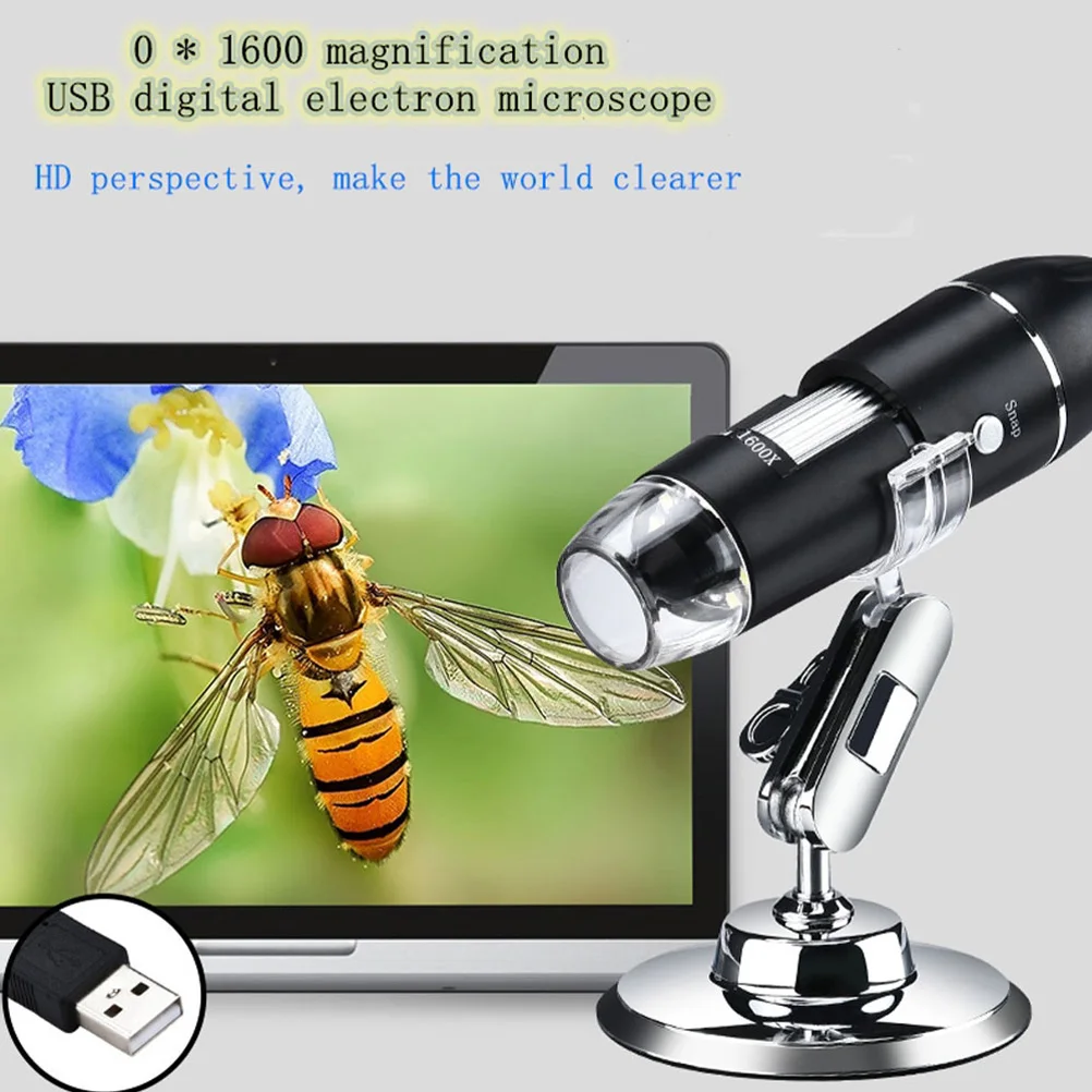 

High Quality USB Microscope Home Experiment Kids Alloy Clear Picture Low Power Consumption Adjustable Brightness Small Object