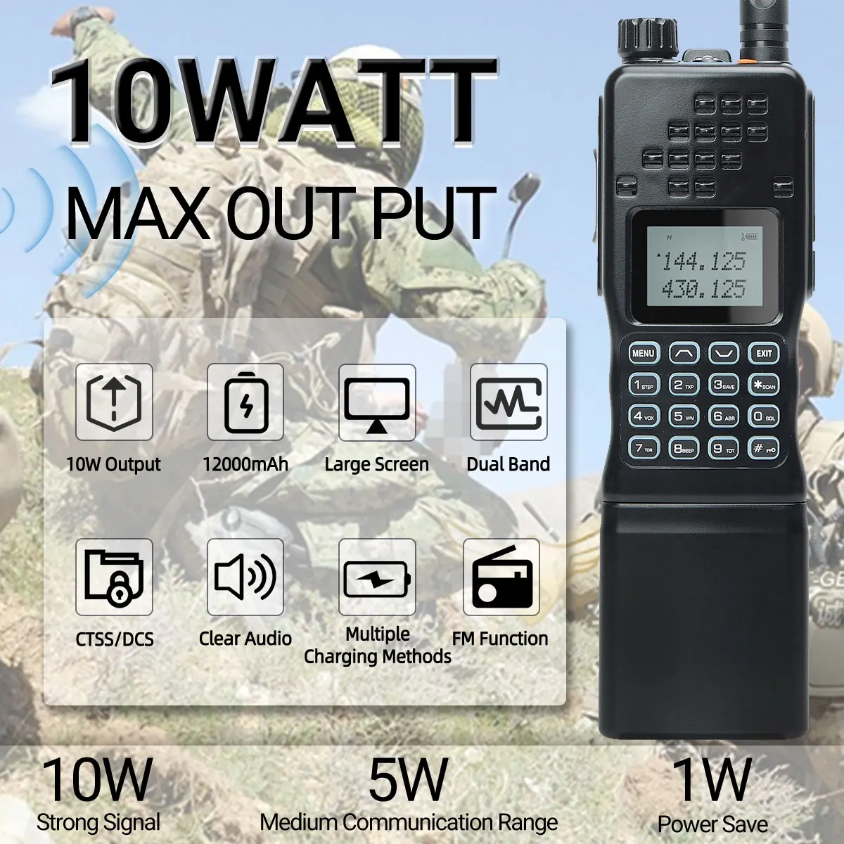 Baofeng AR-152 15W Powerful 12000mAh Battery Tactial Walkie Talkie AN /PRC-152 Dual Band Transceiver Hunting Two way Radio