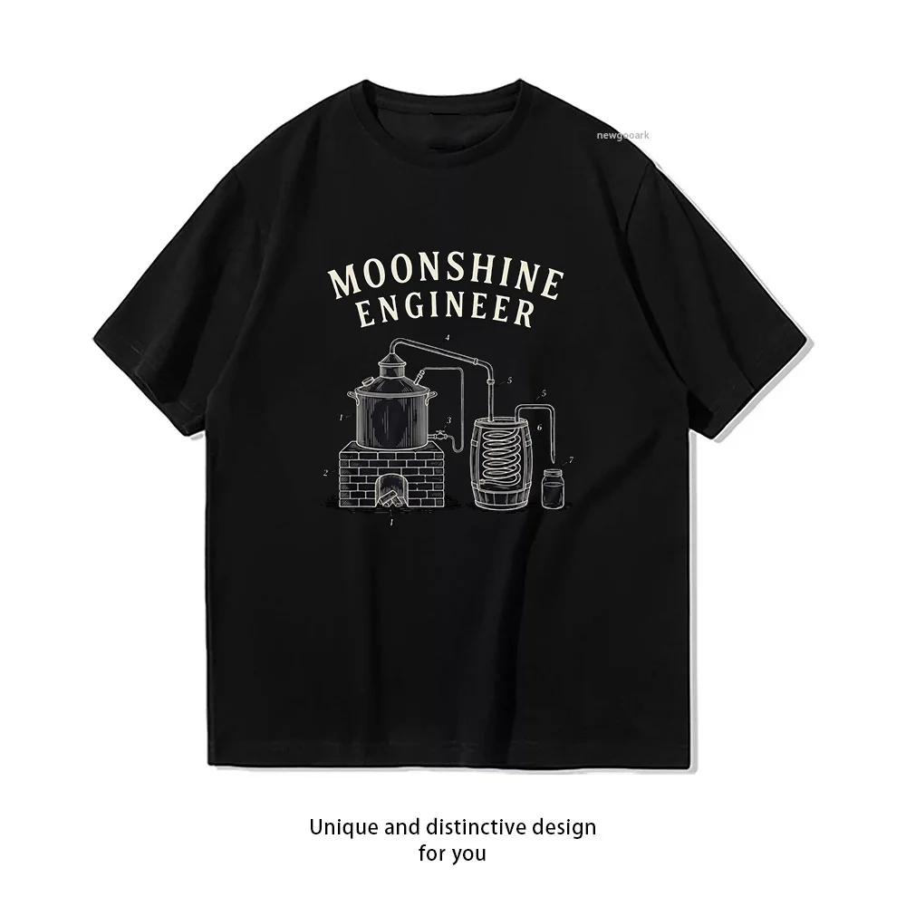 Moonshine Vintage Engineer Drawing Blueprint T-shirt Woman Man Summer Cotton Graphic T Shirts Adult Streetwear O-neck Tops Tee
