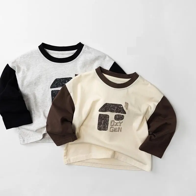 

2026 Spring New Baby Long Sleeve T Shirts Fashion Letter Print T Shirt For Boys Girls Children Casual Tops Baby Loose Tee