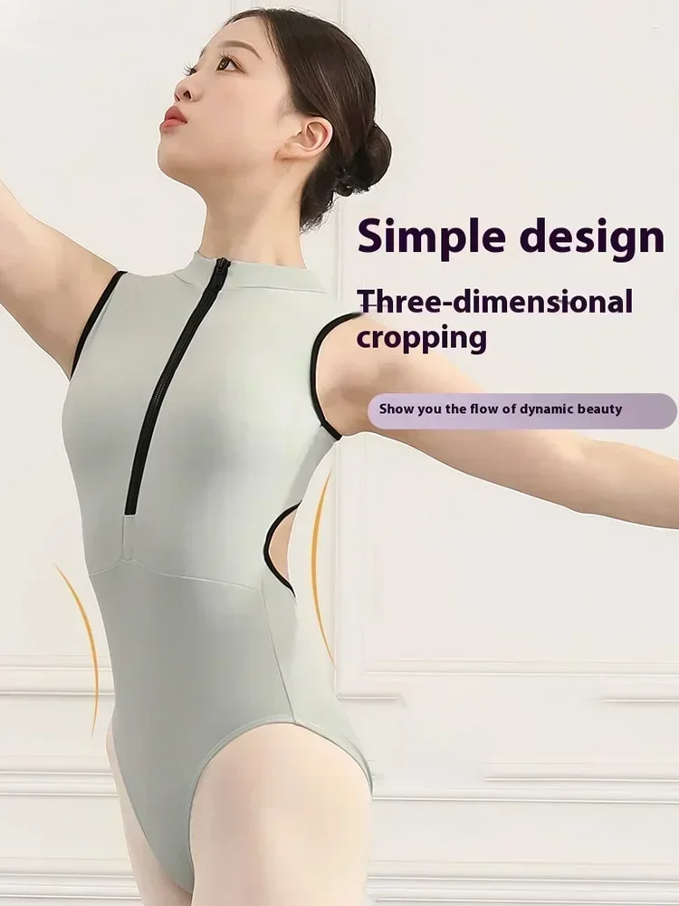 Ballet Dance Leotard for Women Adult Turtle Neck Ballet Leotard Neckline Zipper Daily Practice Team Gymnastics Dancing Bodysuit