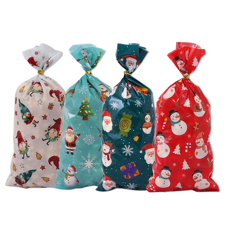 50Pcs Xmas Cookie Packing Bags with Ribbon Ties Christmas Party Treat Candy Bag Festival Party Favor Gift Christmas Decor Bags