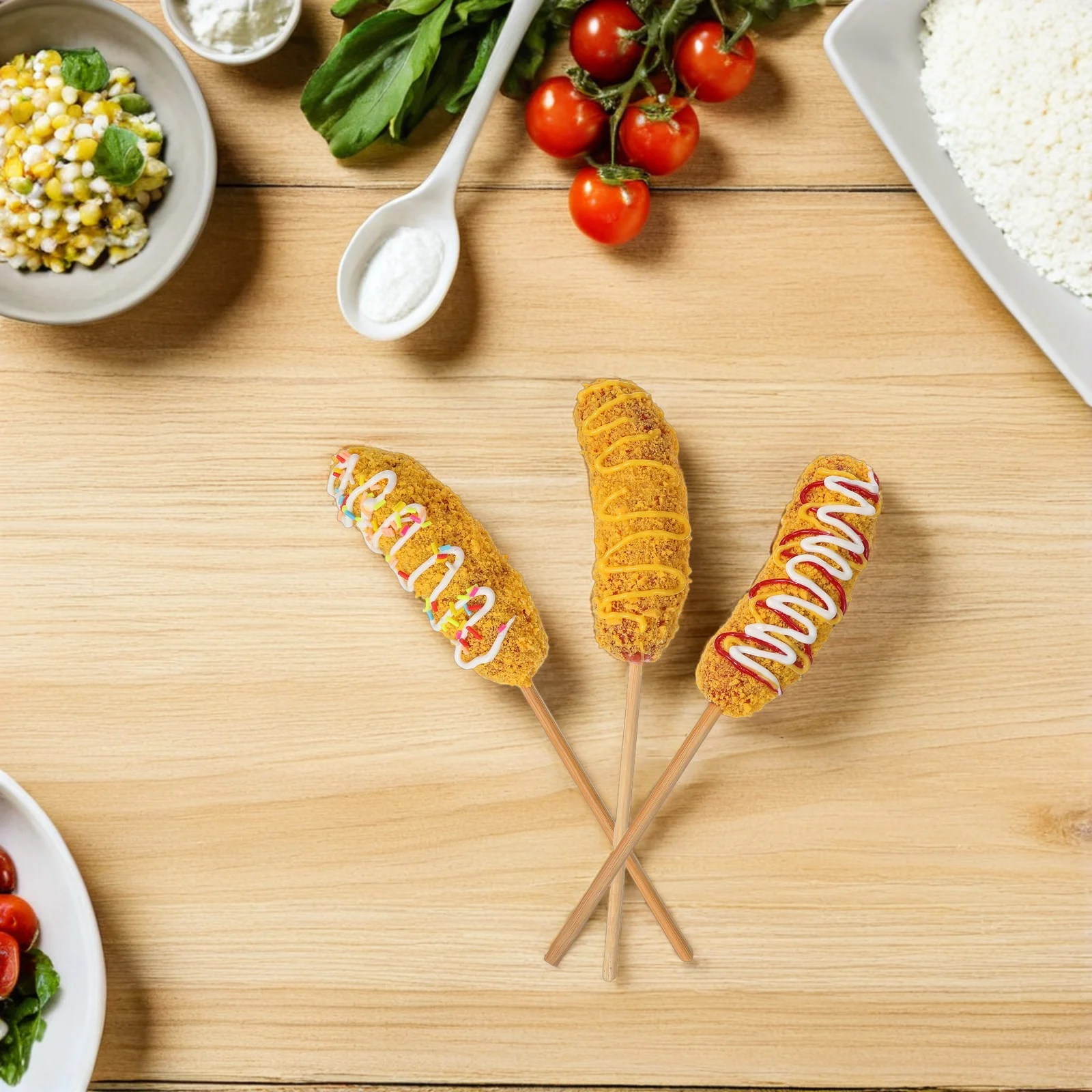 

3Pcs Fake Cheese Hot Dog Simulated Hot Dog Bread Lifelike Sausages Faux Food Kitchen Display Decoration Kitchen Food