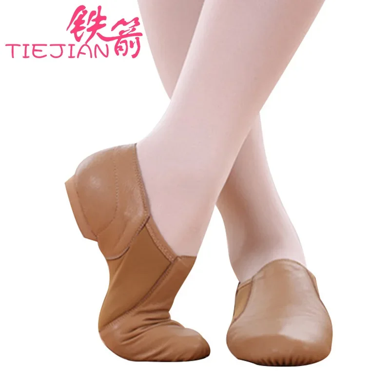 Dance Shoes Men Genuine Leather Soft Dancing Sneakers Woman Gymnastics Dance Shoes Unisex Slip On Jazz Dance Shoes Tan