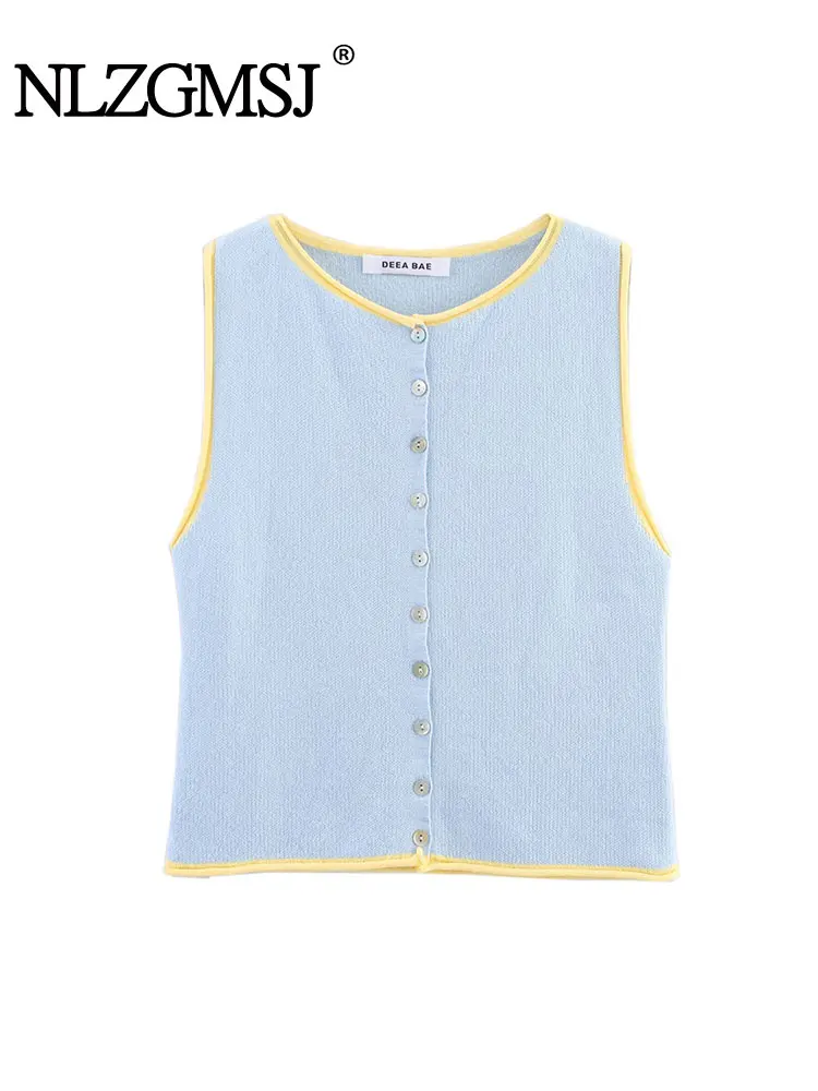 

Women Splicing Sleeveless Loose Vests Knitted Vest Woman Streetwear Casual Women's Sleeveless Knitwear Tops