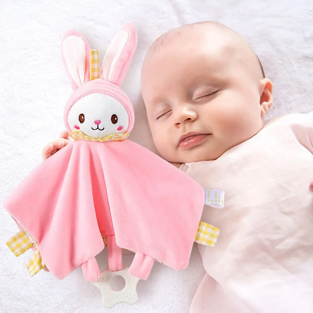 Anneau de main de dessin animé lapin CPull pour bébé, jouet en peluche, serviette réconfortante au beurre, poupées de couchage pour bébé