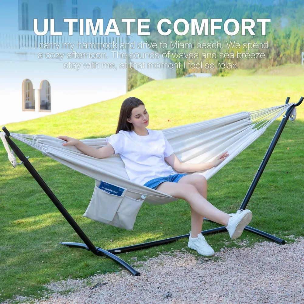 Double Hammock with Space Saving Steel Stand 2 Person Heavy Duty Garden Yard Outdoor 450lb Capacity Hammocks