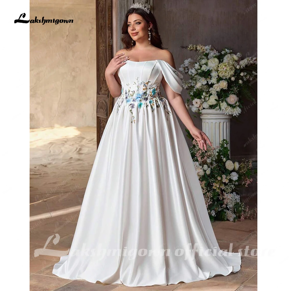 Lakshmigown Schulterfreies A-Linien-Brautkleid in großen Größen aus Satin mit Korsett, Schnürung und bunter Spitze, Vestido De Noiva, maßgeschneidert. – Detail 7