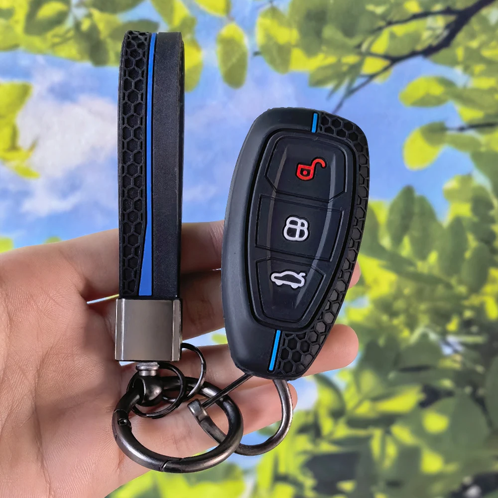 Sport Honeycomb Key Shell With Keychain For Ford ST Line Fiesta Focus Mondeo Ecosport Kuga Puma Edge Escape Car Key Protector