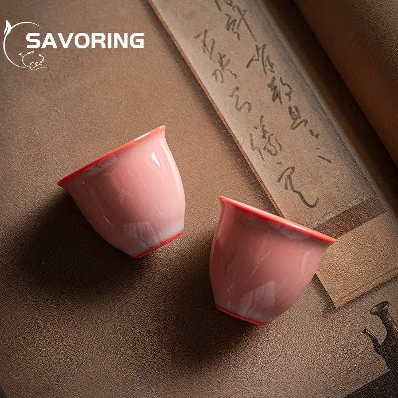 2pc/Set 30ml Red Tea Cup Solid Color Celadon Red Personal Small Cup Tire Pink Ladies Kung Fu Teacup Tea Set Accessories