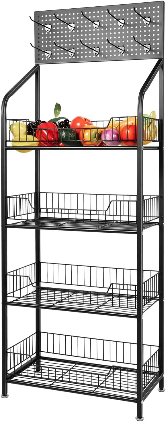 

4 Tier 50cm Display Snack Rack with Universal Wheels Fruit Vegetable Towel Basket Stand Cart Metal Display Stand
