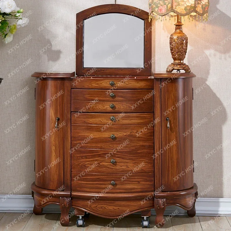 

Q painted dresser small apartment retro pastoral flip makeup table solid wood storage cabinet