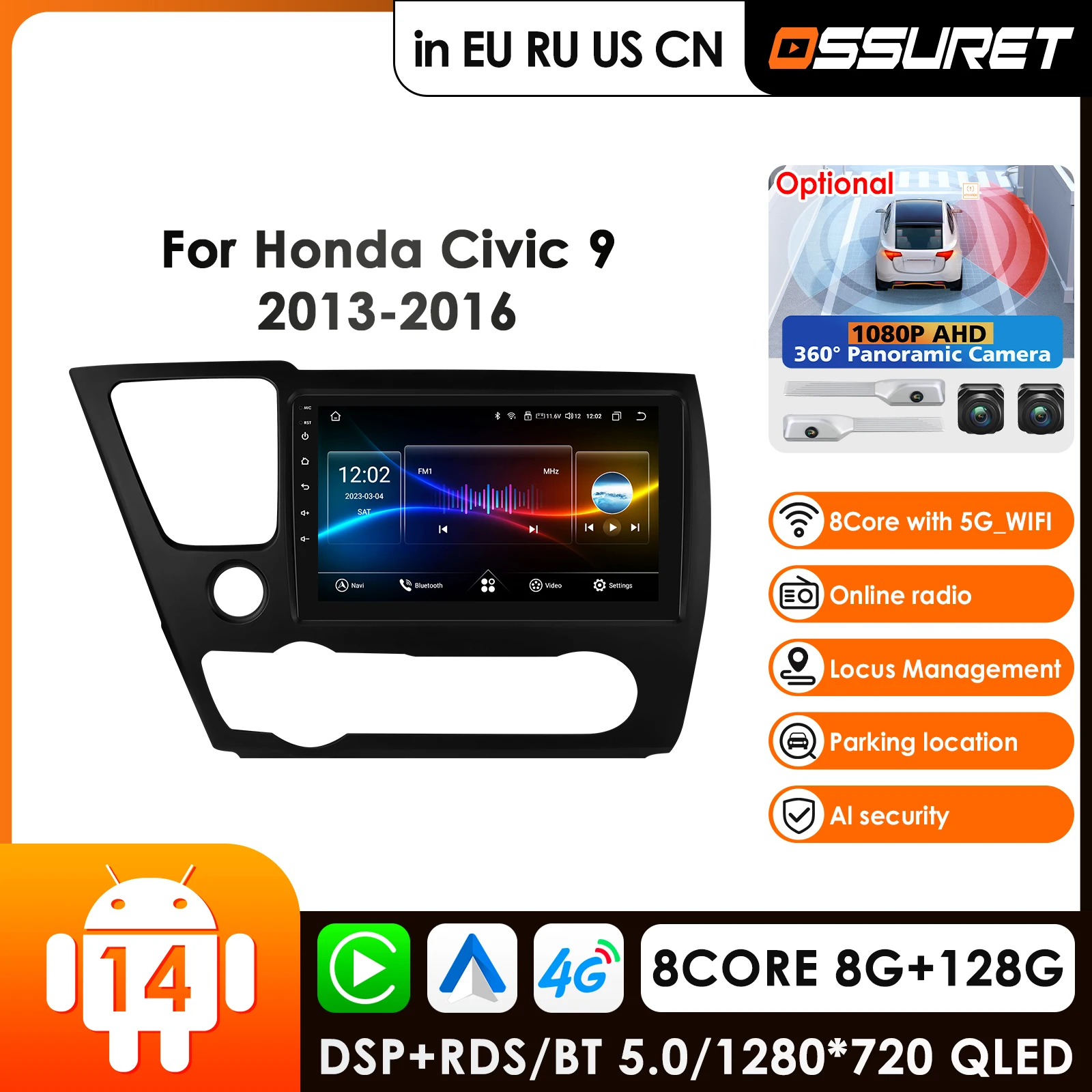 9'' Screen Carplay 4G AI Systems Android 14 Car Radio For Honda Civic 2013 2014 2015 2016 Multimedia Video Player GPS Autoradio