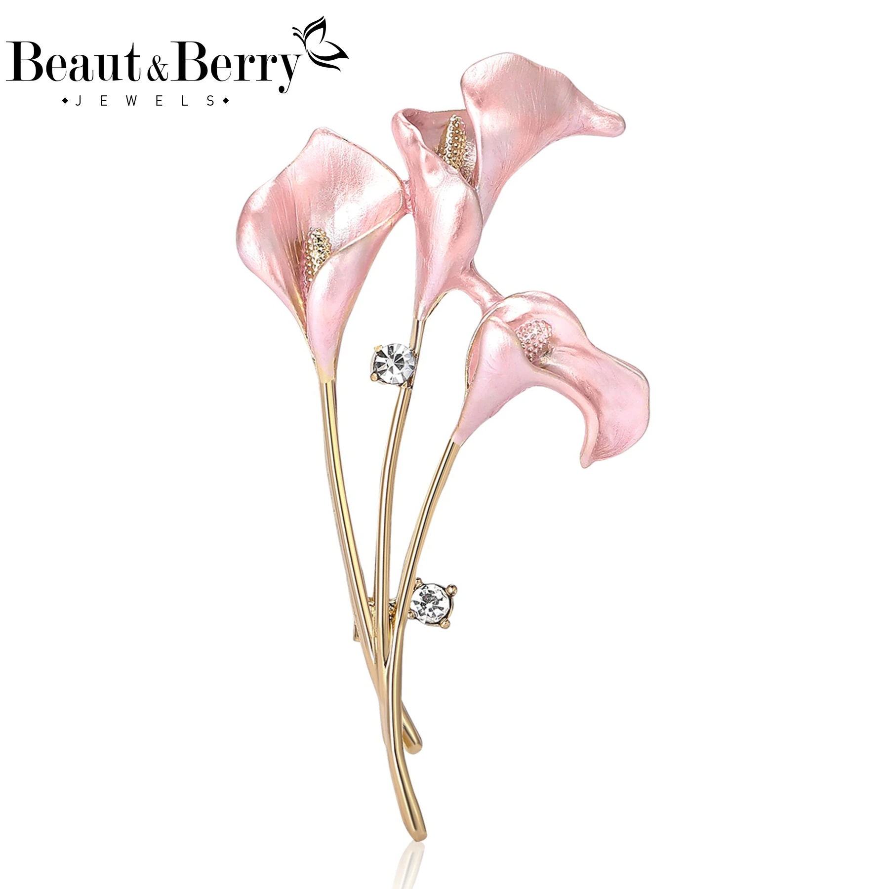 Beaut&Berry Trendy Enamel Magnolia Brooches for Women Unisex Plant Flower Pins Casual Party Jewelry Accessories Gift Decoration