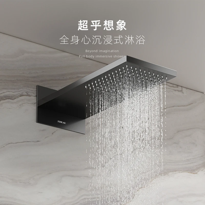 Copper concealed shower head with wall mounted constant temperature rain shelter storage rack, multifunctional shower set