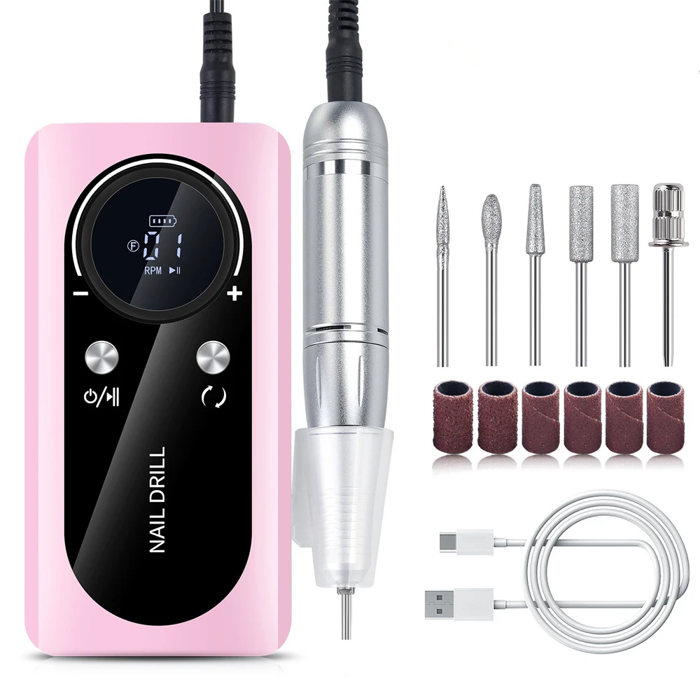 

Portable Rechargeable 45000 RPM Nail Drill Machine Brushless Motor USB Plug Model Number Bit Polish Tools for Nail Beauty Salon